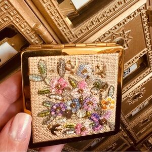 Vintage Floral Embroidered Compact Mirror